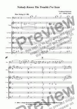 page one of Nobody Knows The Trouble I've Seen   (Trombone and Strings)