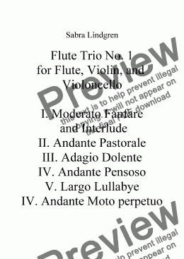 page one of Flute Trio No. 1 for Flute, Violin, and Violoncello, I. Moderato Fanfare and Interlude
