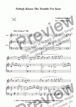 page one of Nobody Knows The Trouble I've Seen   (Flute and Piano)