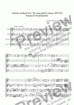 page one of Chandos Anthem No.7 "My song shall be alway" HWV252 Sonata for Wood Quartet