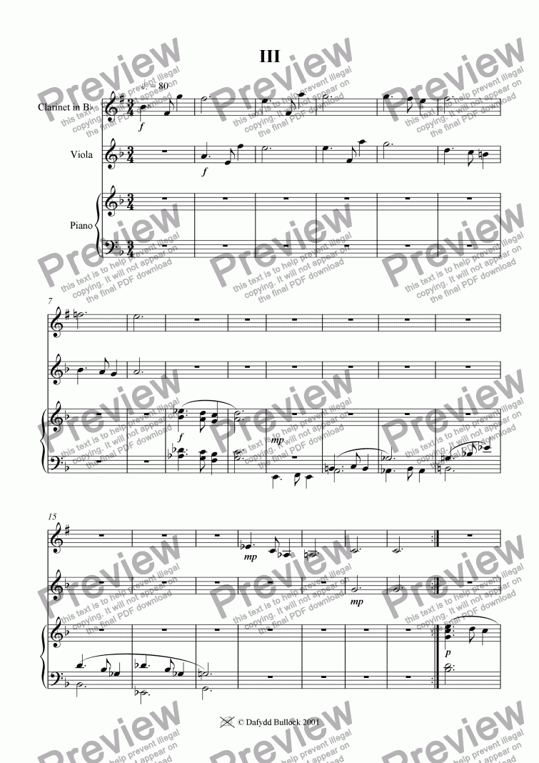 page one of Trio for Clarinet, Viola and Piano: 3