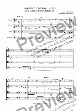 page one of ’Dreaming - Traumerei - Reverie’ for String Quartet