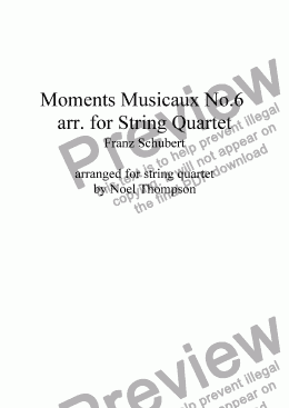 page one of Schubert's Moments Musicaux No.6 arr. for String Quartet