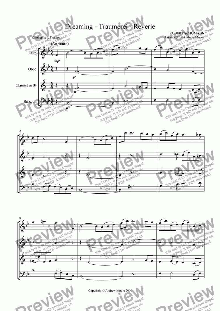 page one of ’Dreaming - Traumerei - Reverie’ for Wind Quartet
