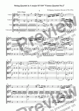 page one of String Quartet in A major KV169 "Vienna Quartet No.2"
