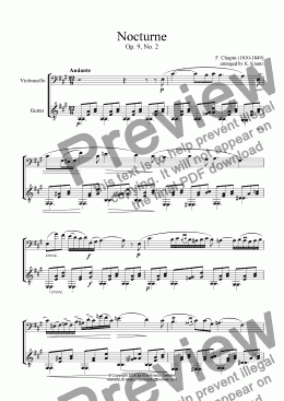 page one of Nocturne op. 9 No. 2 for cello and guitar, A major