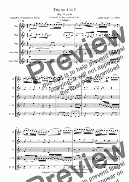 page one of Haydn: Trio no 4 in F for flute choir (3 fl, alto fl, bass fl)
