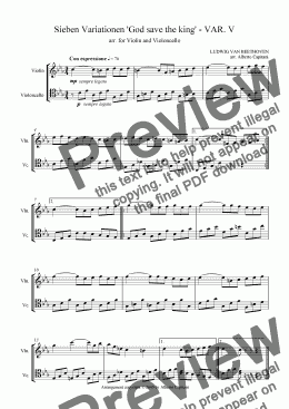 page one of Sieben Variationen ’God save the king’ - VAR. V - arr. for Violin and Violoncello