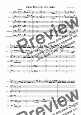 page one of Vivaldi Violin Concerto in D major Op.3 No.9