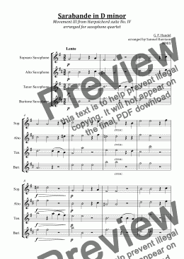 page one of Sarabande in D minor (for saxophone quartet)