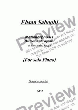 page one of Metamorphosis on theme of paganini  ( for solo piano)