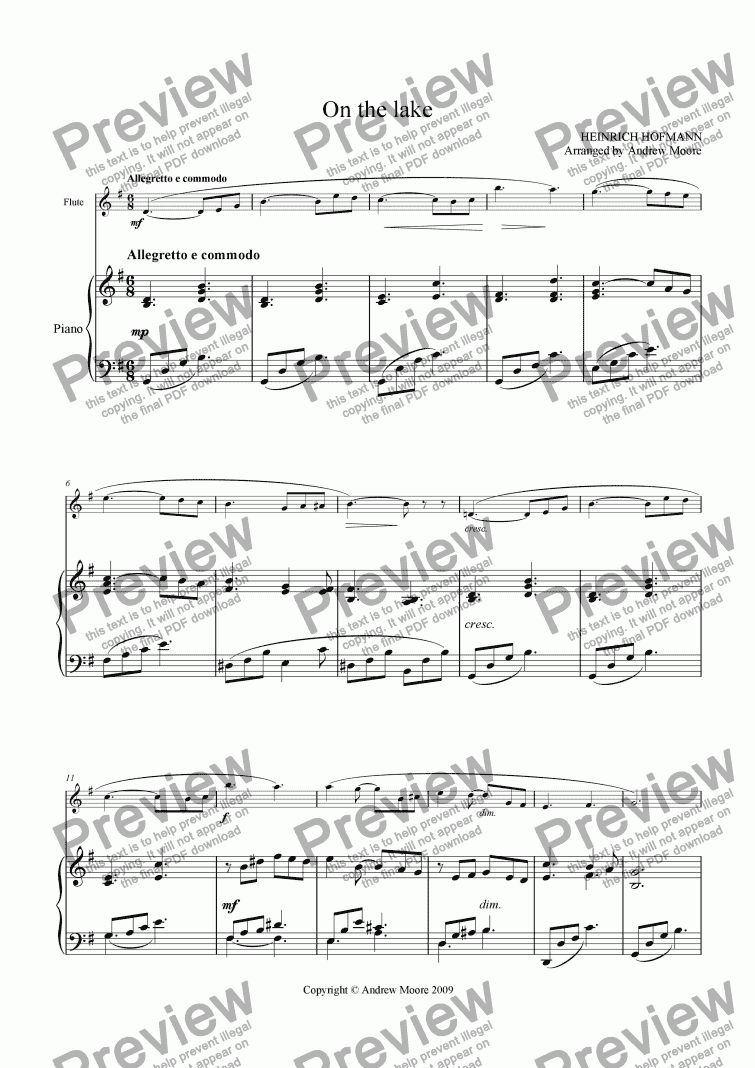page one of ’On the lake’ for flute & piano