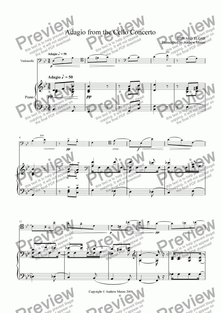 page one of ’Adagio’ from the Cello Concerto for cello & piano