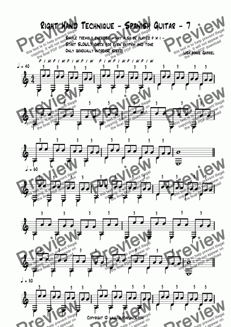 page one of Right Hand Technique - Spanish Guitar - 7