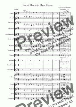 page one of Crown Him with many crowns - G J Elvey (arranged for training orchestra)