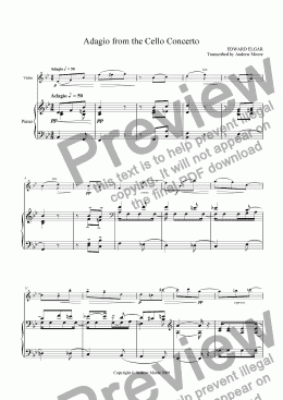 page one of ’Adagio from the Cello Concerto’ arranged for violin & piano