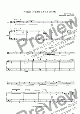 page one of ’Adagio from the cello concerto’ arranged for viola & piano