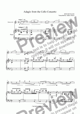 page one of ’Adagio from the cello concerto’ arranged for clarinet & piano