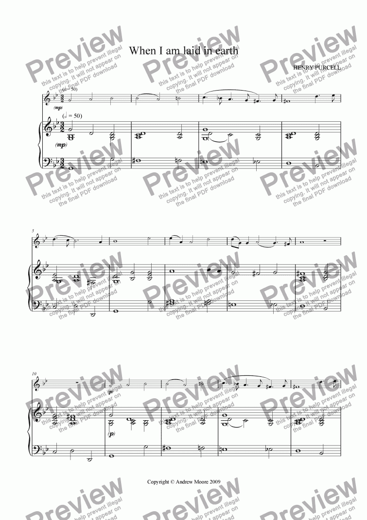 page one of ’When I am laid in earth’ for Oboe & piano