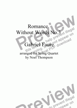 page one of  'Romance Without Words' No.3 by Gabriel  Faure arr. for String Quartet- revised