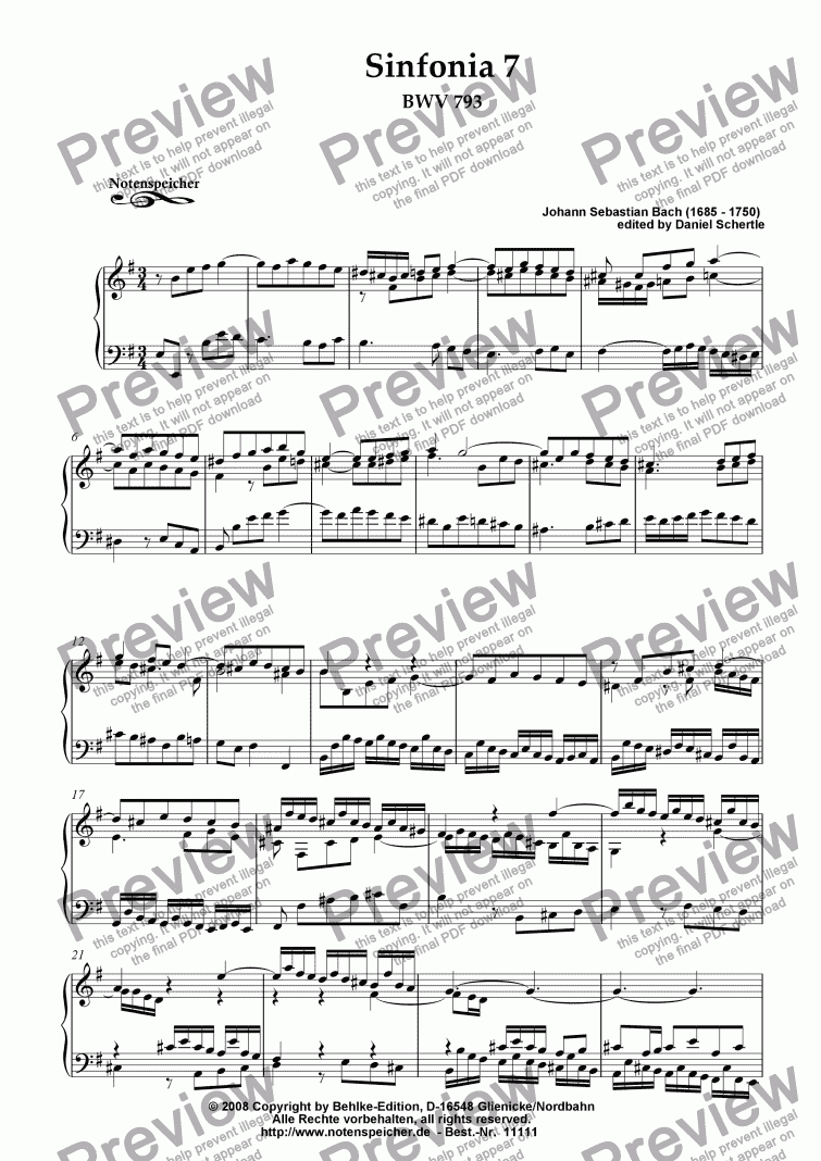 page one of Sinfonia Nr. 07 BWV 793 (J.S.Bach)