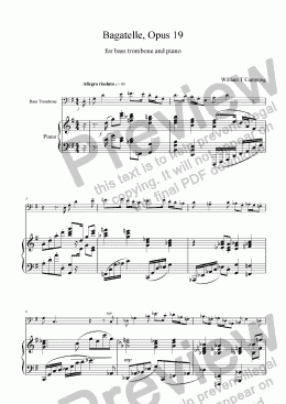 page one of Bagatelle for bass trombone & piano