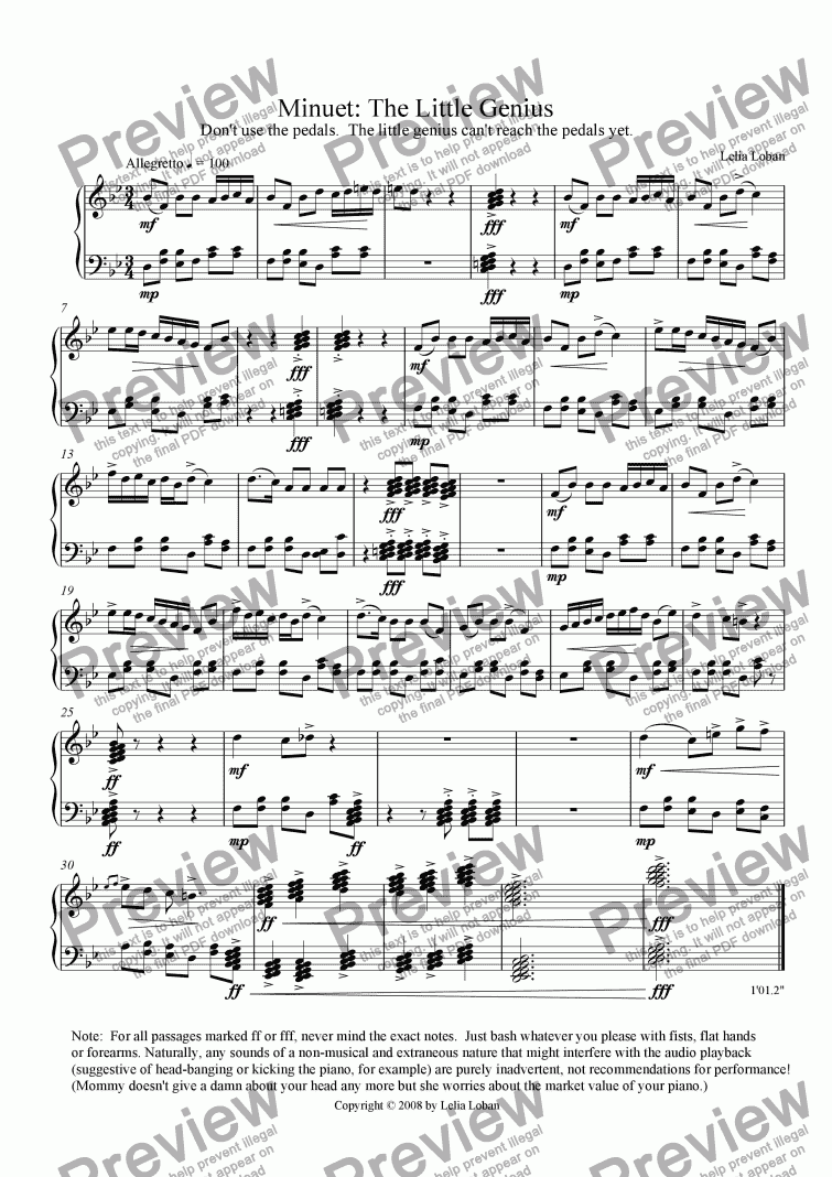 page one of Minuet: The Little Genius