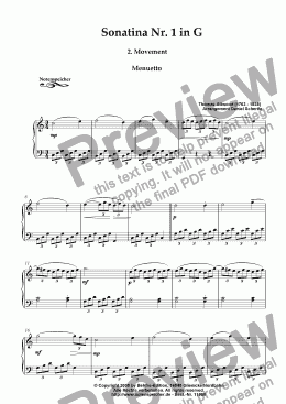 page one of Sonatina Nr. 1 in G, 2. Movement, Menuetto  (Th.Attwood)