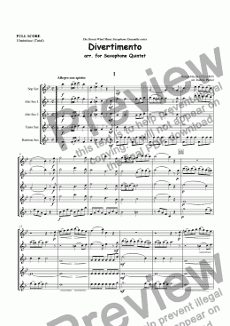 page one of Divertimento arr. for Saxophone Quintet