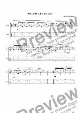 page one of Prelude in Em for guitar + tab
