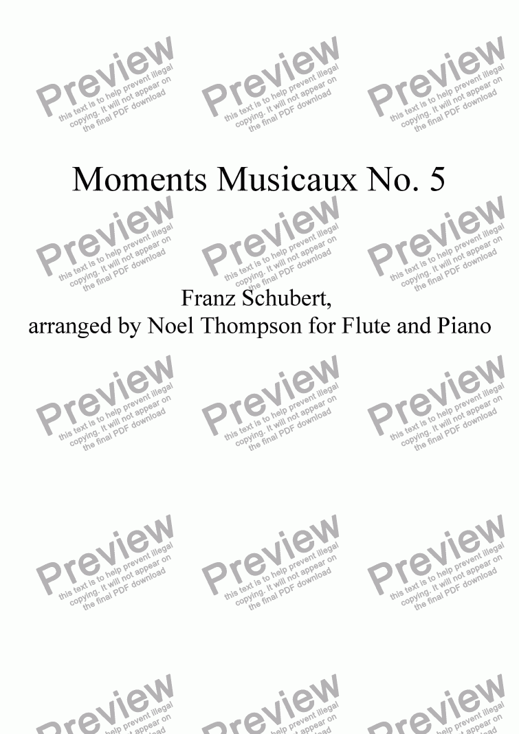 page one of Schubert’s Moments Musicaux No. 5 arr. for Flute and piano