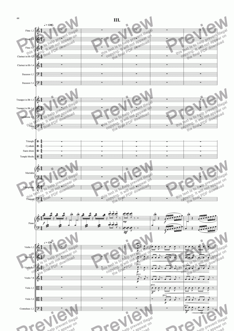 page one of Concert for piano and four instrumental groups - 3rd movement