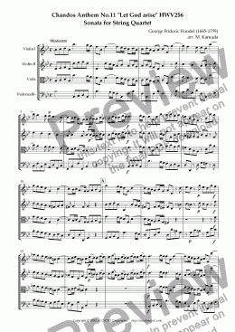page one of Chandos Anthem No.11 "Let God arise" HWV256 Sonata for String Quartet