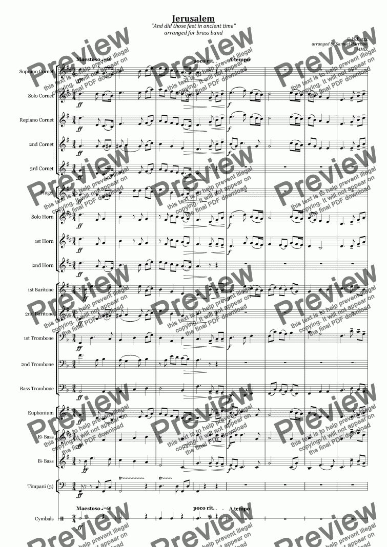 page one of Jerusalem (for brass band)