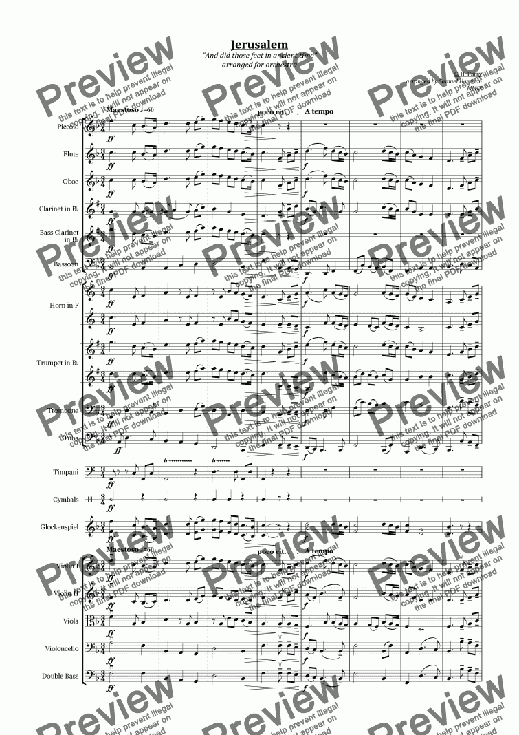page one of Jerusalem (for [school] orchestra)