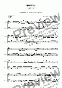page one of Inventio Nr. 01 (transcripted and transposed for Violin and Violoncello, J.S. Bach)