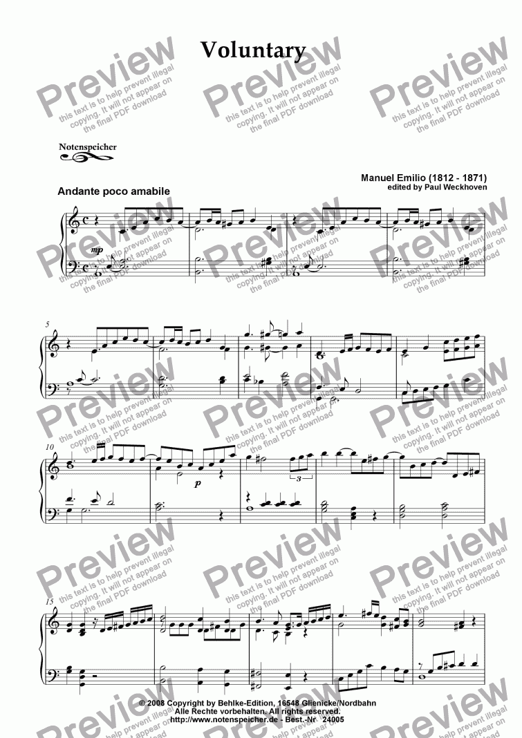 page one of Voluntary for small organ (M. Emilio)