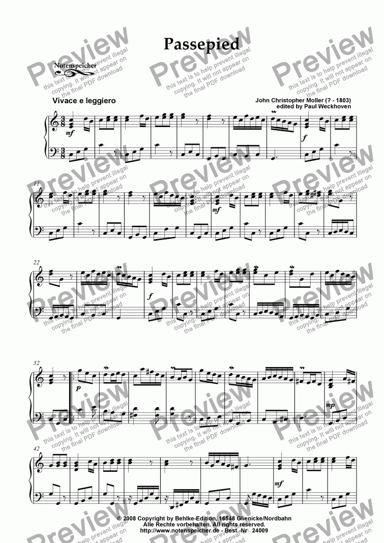 page one of Passepied for small organ (J.Chr. Moller)