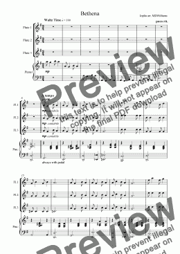 page one of Joplin: Bethena Waltz arr. MDWilliams for Flute Trio and piano