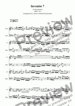 page one of Inventio Nr. 07 (transcripted for woodwind instruments, J.S. Bach)