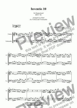 page one of Inventio Nr. 10 (Transcription for violin and violoncello, J.S. Bach)