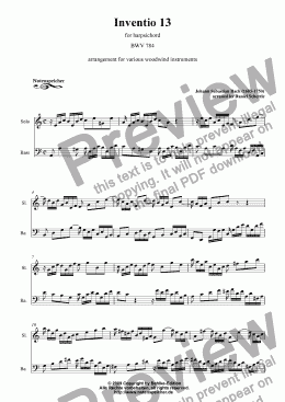 page one of Inventio Nr. 13 (Transcription for woodwind instruments, J.S. Bach)