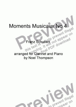 page one of Schubert's Moments Musicaux No 4 Clarinet & Piano Duet