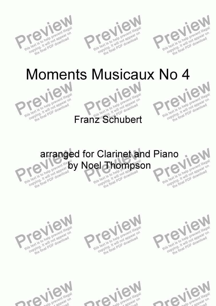 page one of Schubert's Moments Musicaux No 4 Clarinet & Piano Duet
