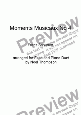 page one of Schubert's Moments Musicaux No 4 for flute & piano duet