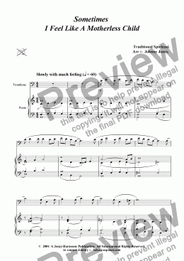 page one of Sometimes I Feel Like A Motherless Child   (Trombone and Piano)