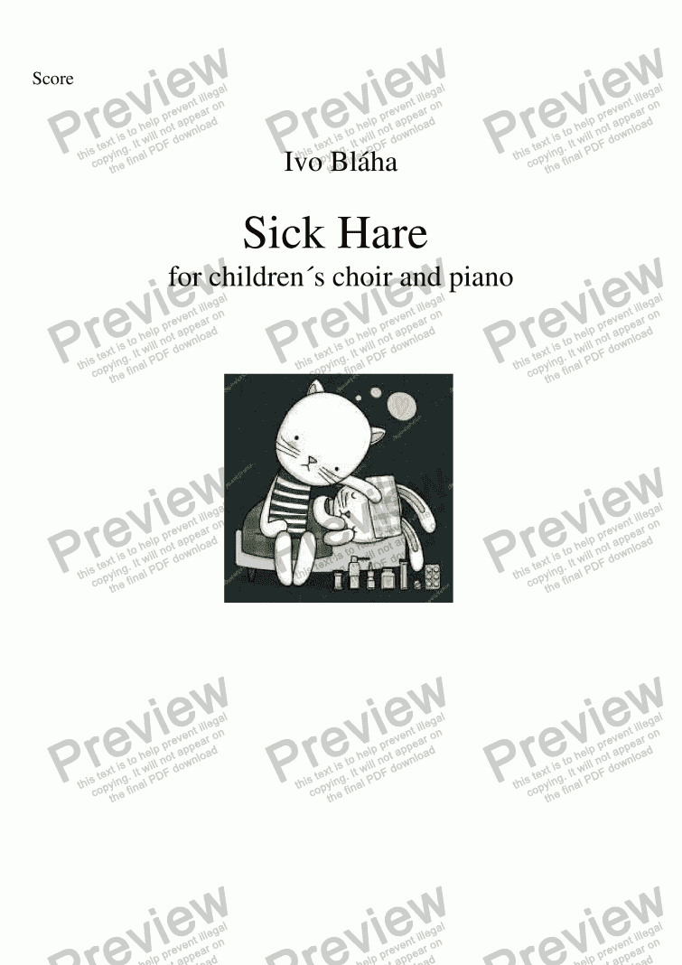 page one of SICK HARE (Nemocný zajíc) for children’s choir and piano (English words)