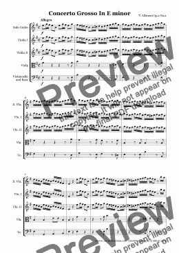 page one of Albinoni Concerto in E minor for Strings Op.2 No.2