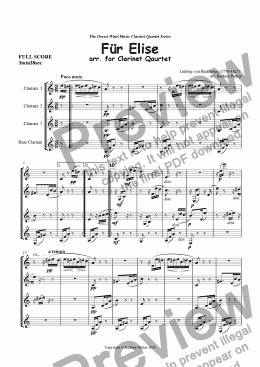 page one of Für Elise arr. for Clarinet Quartet