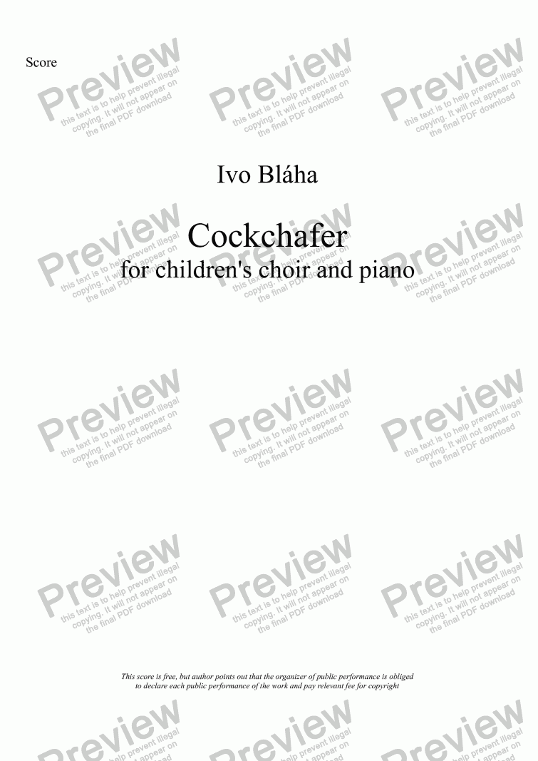 page one of COCKCHAFER (Chroust) for children’s choir and piano (English words)
